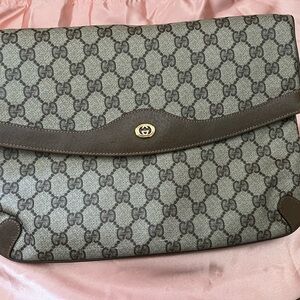 Gucci Beige and Brown Monogram Pouch
